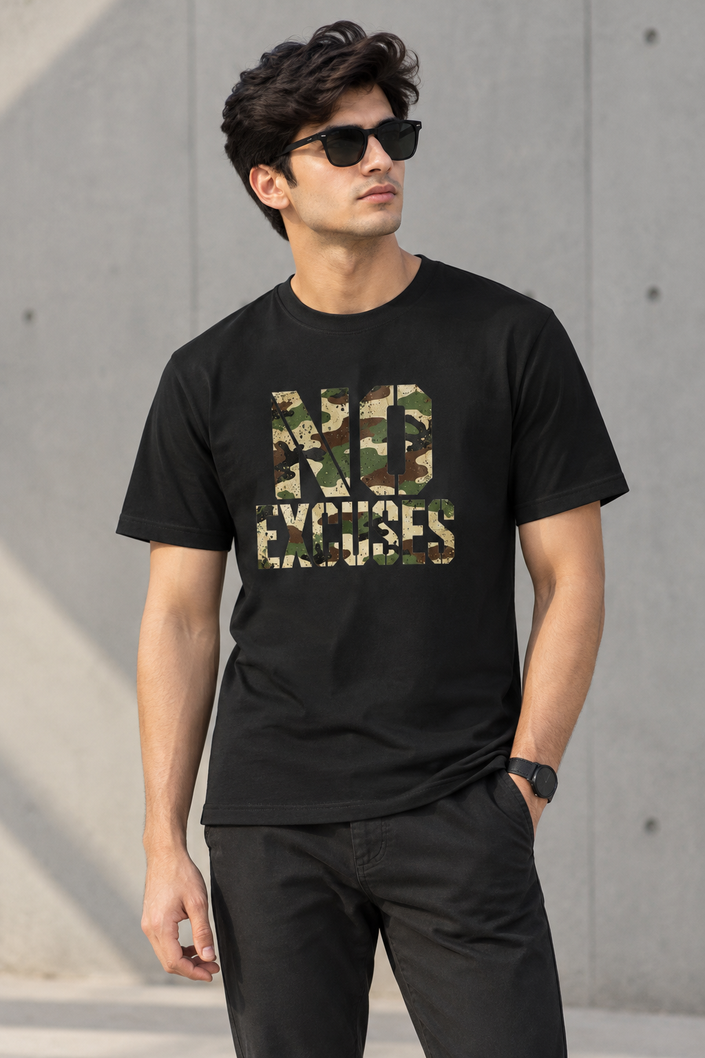 NO EXCUSES - BLACK - ARMY - CAMOUFLAGE - Unisex T-shirt