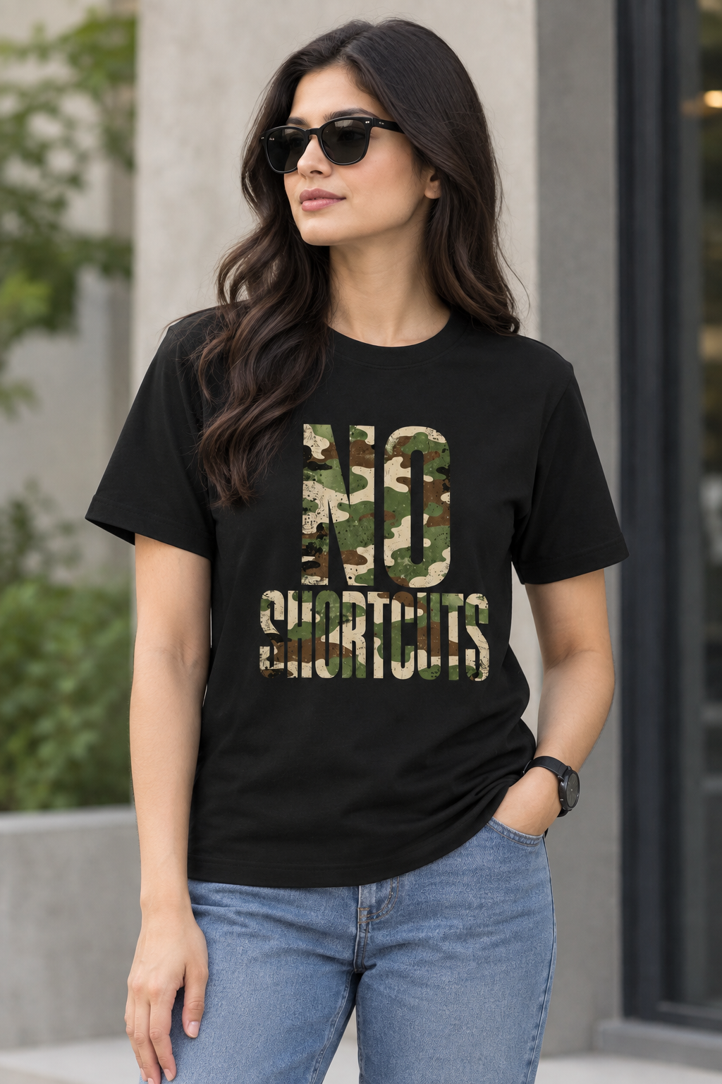 NO SHORTCUTS - BLACK - ARMY - CAMOUFLAGE - Unisex T-shirt