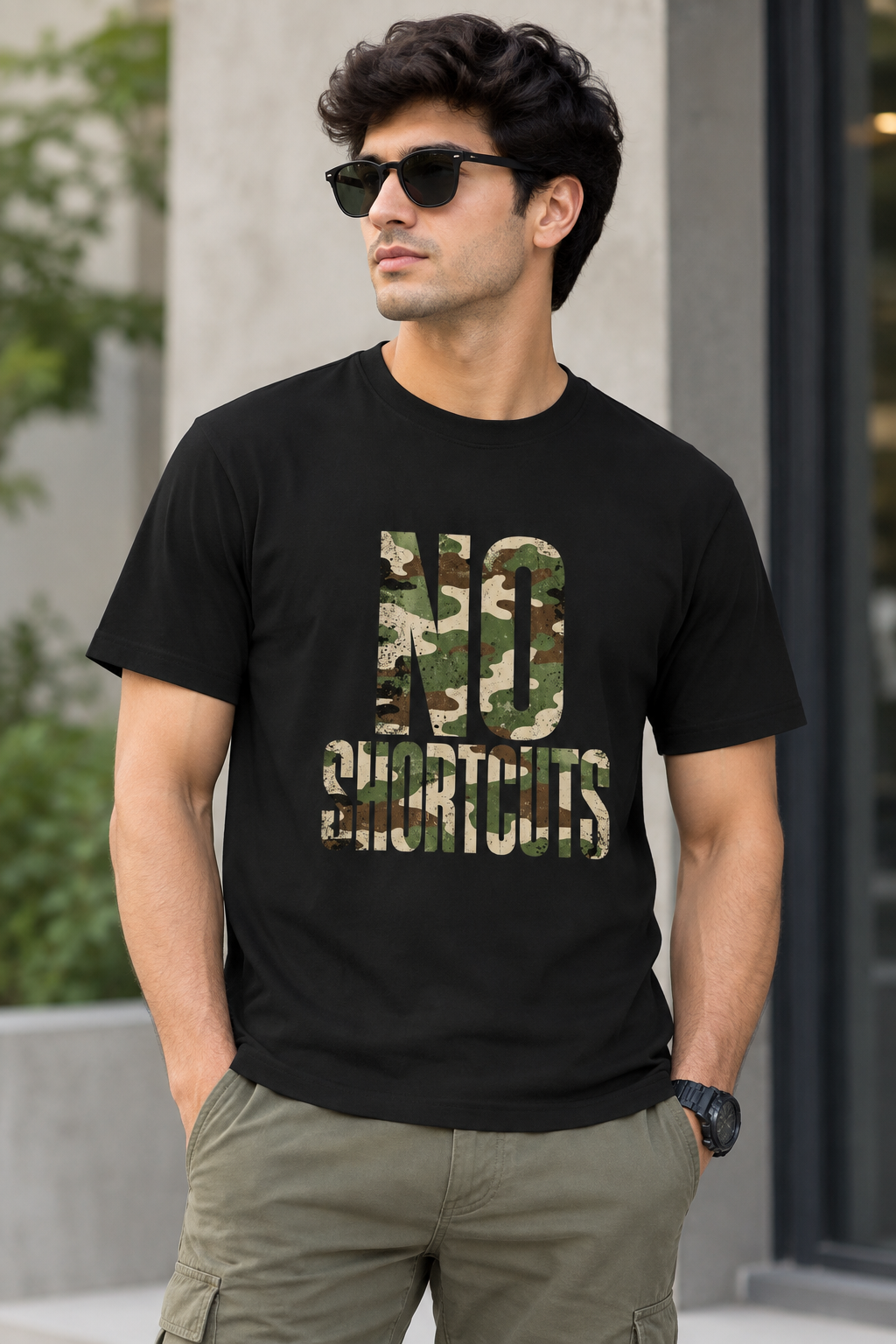 NO SHORTCUTS - BLACK - ARMY - CAMOUFLAGE - Unisex T-shirt