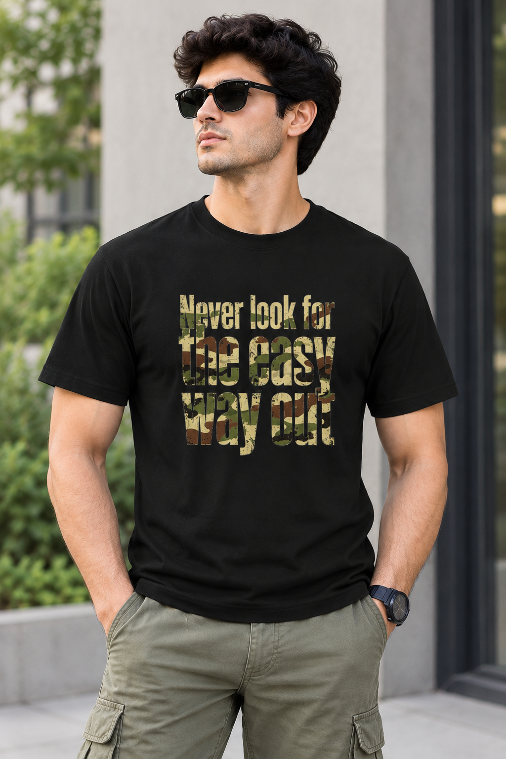 Never look for the easy way out - Black - Army - Camouflage - Unisex T-shirt